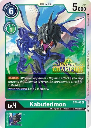 Kabuterimon - ST4-08 (2021 Championship Online Regional) [Online Champion] (ST4-08) - Starter Deck 04: Giga Green Foil - Premium Digimon Single from Bandai - Just $59.69! Shop now at Game Crave Tournament Store