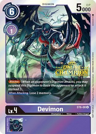 Devimon - ST6-08 (2021 Championship Online Regional) [Online Champion] (ST6-08) - Starter Deck 06: Venomous Violet Foil - Premium Digimon Single from Bandai - Just $98.33! Shop now at Game Crave Tournament Store