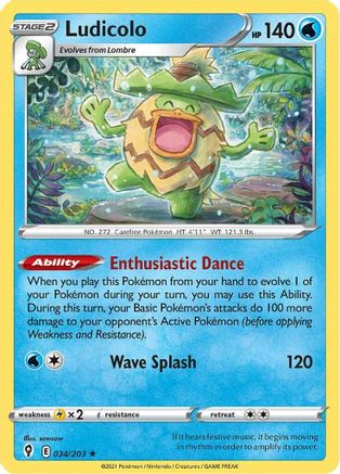 Ludicolo 34/203 - Evolving Skies Holofoil - Premium Pokemon Single from Nintendo - Just $0.50! Shop now at Game Crave Tournament Store