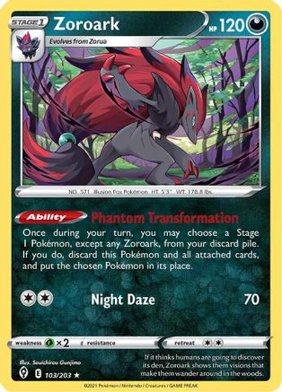 Zoroark 103/203 - Evolving Skies Holofoil - Premium Pokemon Single from Nintendo - Just $0.50! Shop now at Game Crave Tournament Store