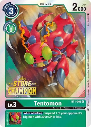 Tentomon - BT1-066 (Store Champion) (BT1-066) - Release Special Booster Foil - Premium Digimon Single from Bandai - Just $0.33! Shop now at Game Crave Tournament Store