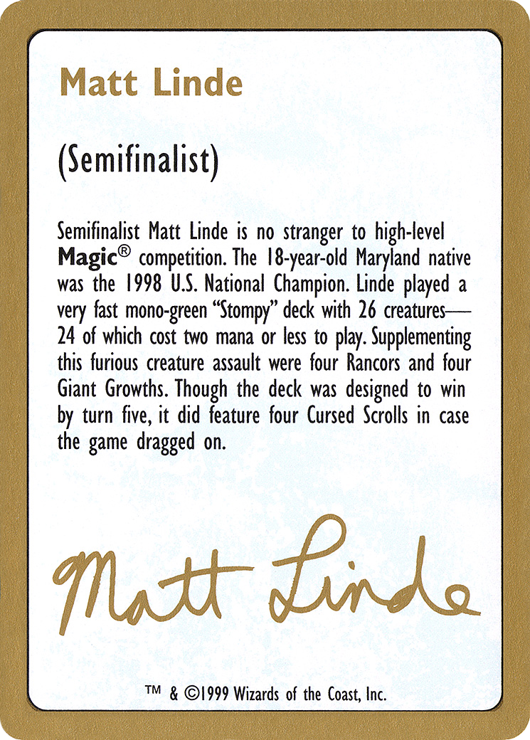 Matt Linde Bio (WC99-ML0A) - World Championship Decks 1999 - Premium MTG Single from Wizards of the Coast - Just $0.51! Shop now at Game Crave Tournament Store
