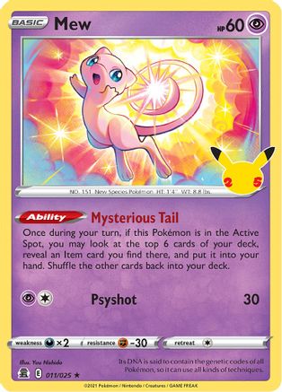 Mew 11/25 - Celebrations Holofoil - Premium Pokemon Single from Nintendo - Just $0.50! Shop now at Game Crave Tournament Store