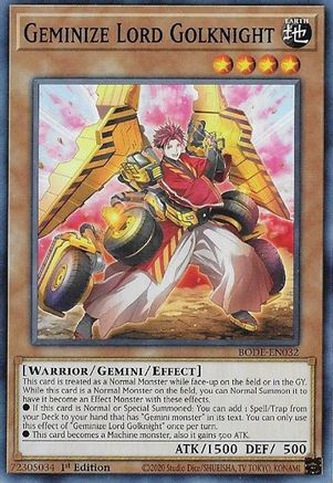 Geminize Lord Golknight (BODE-EN032) - Burst of Destiny 1st Edition - Premium Yugioh Single from Konami - Just $0.25! Shop now at Game Crave Tournament Store