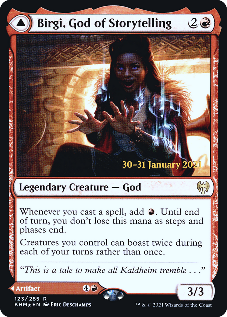 Birgi, God of Storytelling // Harnfel, Horn of Bounty (PKHM-123S) - Kaldheim Promos Foil - Premium MTG Single from Wizards of the Coast - Just $4.31! Shop now at Game Crave Tournament Store