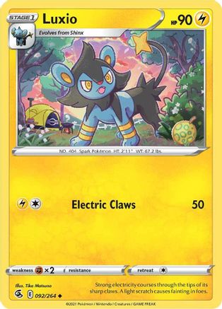 Luxio 92/264 - Fusion Strike - Premium Pokemon Single from Nintendo - Just $0.25! Shop now at Game Crave Tournament Store