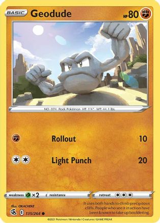 Geodude 135/264 - Fusion Strike - Premium Pokemon Single from Nintendo - Just $0.25! Shop now at Game Crave Tournament Store