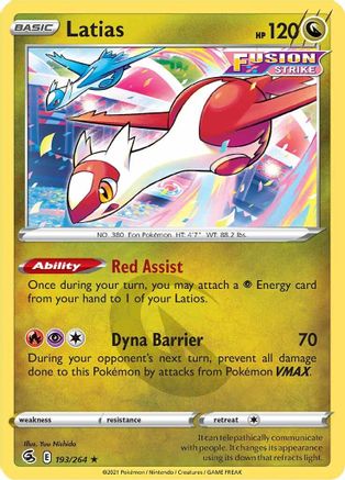 Latias 193/264 - Fusion Strike Reverse Holofoil - Premium Pokemon Single from Nintendo - Just $0.50! Shop now at Game Crave Tournament Store