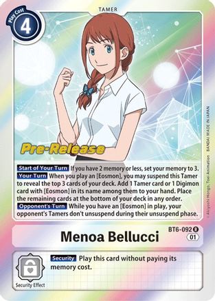 Menoa Bellucci (BT6-092) - Double Diamond Pre-Release Cards Foil - Premium Digimon Single from Bandai - Just $2.30! Shop now at Game Crave Tournament Store