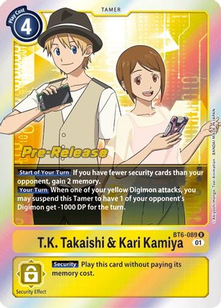 T.K. Takaishi & Kari Kamiya (BT6-089) - Double Diamond Pre-Release Cards Foil - Premium Digimon Single from Bandai - Just $0.58! Shop now at Game Crave Tournament Store