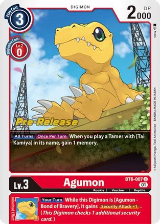 Agumon (BT6-007) - Double Diamond Pre-Release Cards Foil - Premium Digimon Single from Bandai - Just $0.77! Shop now at Game Crave Tournament Store