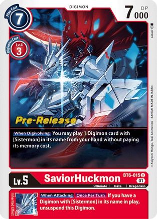 SaviorHuckmon (BT6-015) - Double Diamond Pre-Release Cards Foil - Premium Digimon Single from Bandai - Just $1.85! Shop now at Game Crave Tournament Store