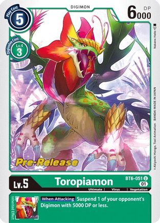 Toropiamon (BT6-051) - Double Diamond Pre-Release Cards - Premium Digimon Single from Bandai - Just $0.13! Shop now at Game Crave Tournament Store