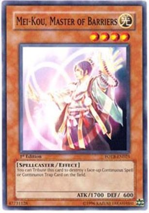 Mei-kou, Master of Barriers (FOTB-EN025) - Force of the Breaker Unlimited - Premium Yugioh Single from Konami - Just $0.25! Shop now at Game Crave Tournament Store