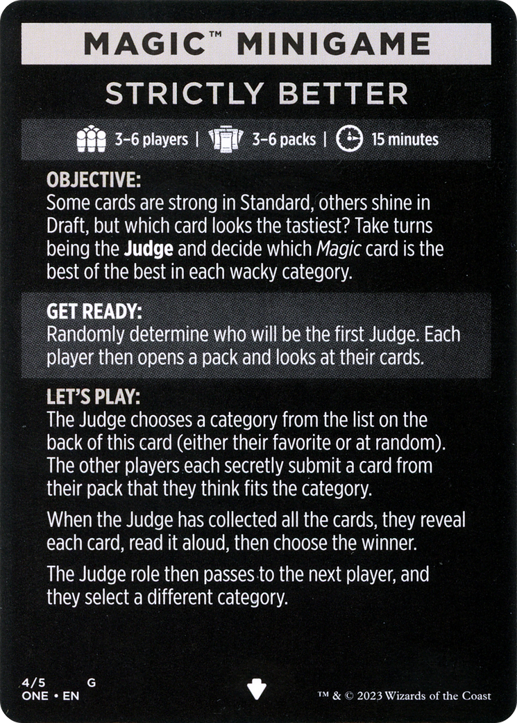 Strictly Better // Strictly Better (cont'd) (MONE-004) - Phyrexia: All Will Be One Minigames Foil - Premium MTG Single from Wizards of the Coast - Just $0! Shop now at Game Crave Tournament Store