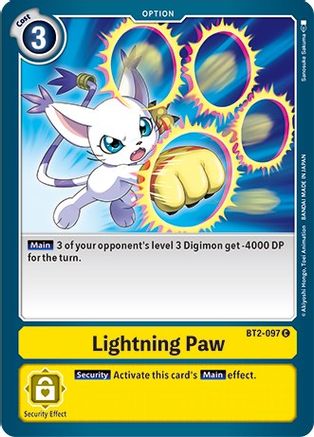 Lightning Paw (BT2-097) - Revision Pack Cards - Premium Digimon Single from Bandai - Just $0.66! Shop now at Game Crave Tournament Store