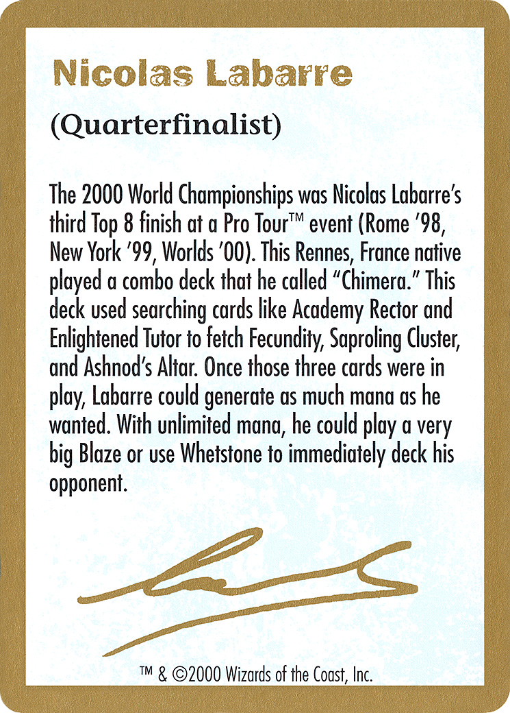 Nicolas Labarre Bio (WC00-NL0A) - World Championship Decks 2000 - Premium MTG Single from Wizards of the Coast - Just $0.25! Shop now at Game Crave Tournament Store