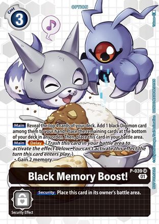 Black Memory Boost! - P-039 (Next Adventure Box Promotion Pack) (P-039) - Digimon Promotion Cards - Premium Digimon Single from Bandai - Just $3.84! Shop now at Game Crave Tournament Store
