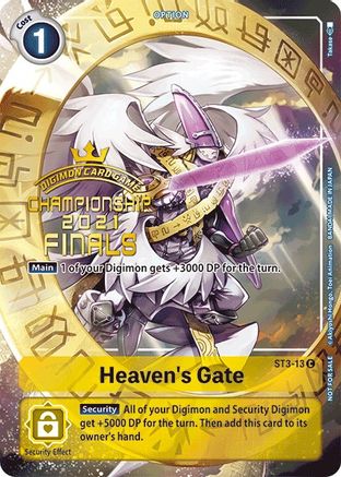 Heaven's Gate (2021 Championship Finals Tamer‘s Evolution Pack) (ST3-13) - Starter Deck 03: Heaven's Yellow Foil - Premium Digimon Single from Bandai - Just $0.76! Shop now at Game Crave Tournament Store