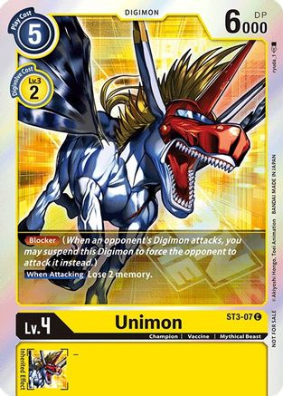 Unimon (2021 Championship Finals Event Pack 1) (ST3-07) - Starter Deck 03: Heaven's Yellow - Premium Digimon Single from Bandai - Just $0! Shop now at Game Crave Tournament Store