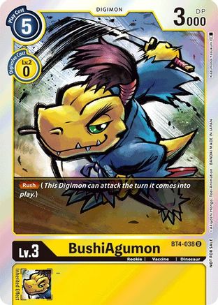 BushiAgumon (Event Pack 2) (BT4-038) - Great Legend Foil - Premium Digimon Single from Bandai - Just $1.35! Shop now at Game Crave Tournament Store