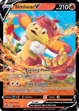 Simisear V 27/172 - Brilliant Stars Holofoil - Premium Pokemon Single from Nintendo - Just $0.50! Shop now at Game Crave Tournament Store