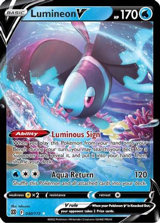 Lumineon V 40/172 - Brilliant Stars Holofoil - Premium Pokemon Single from Nintendo - Just $4.78! Shop now at Game Crave Tournament Store