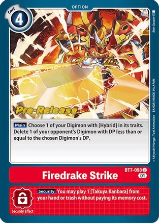 Firedrake Strike (BT7-093) - Next Adventure Pre-Release Cards Foil - Premium Digimon Single from Bandai - Just $1.92! Shop now at Game Crave Tournament Store