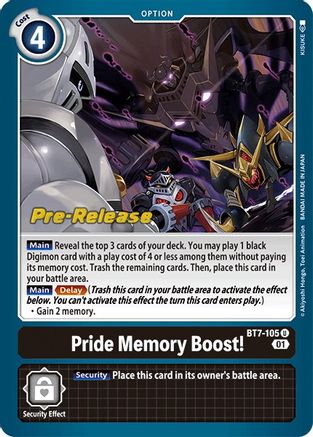 Pride Memory Boost! (BT7-105) - Next Adventure Pre-Release Cards Foil - Premium Digimon Single from Bandai - Just $1.67! Shop now at Game Crave Tournament Store