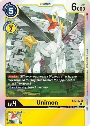 Unimon - ST3-07 (Official Tournament Pack Vol.4) (ST3-07) - Starter Deck 03: Heaven's Yellow - Premium Digimon Single from Bandai - Just $0.08! Shop now at Game Crave Tournament Store
