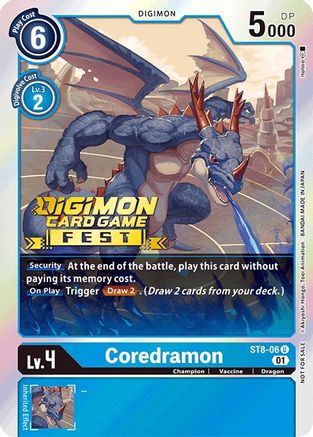 Coredramon (Digimon Card Game Fest 2022) (ST8-06) - Starter Deck 08: Ulforce Veedramon Foil - Premium Digimon Single from Bandai - Just $0.30! Shop now at Game Crave Tournament Store
