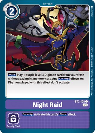 Night Raid (Parallel Rare) (BT2-108) - Starter Deck 10: Parallel World Tactician - Premium Digimon Single from Bandai - Just $0.25! Shop now at Game Crave Tournament Store