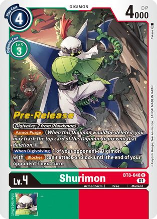 Shurimon (BT8-048) - New Awakening Pre-Release Cards Foil - Premium Digimon Single from Bandai - Just $1.59! Shop now at Game Crave Tournament Store