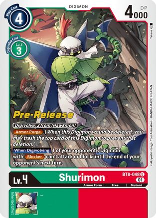 Shurimon (BT8-048) - New Awakening Pre-Release Cards - Premium Digimon Single from Bandai - Just $0.14! Shop now at Game Crave Tournament Store