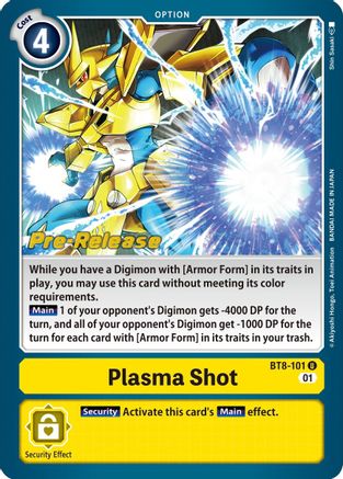 Plasma Shot (BT8-101) - New Awakening Pre-Release Cards Foil - Premium Digimon Single from Bandai - Just $0.44! Shop now at Game Crave Tournament Store