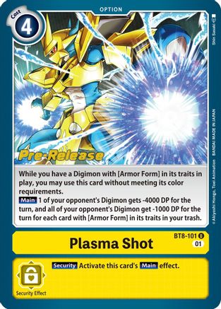 Plasma Shot (BT8-101) - New Awakening Pre-Release Cards Foil - Premium Digimon Single from Bandai - Just $0.66! Shop now at Game Crave Tournament Store
