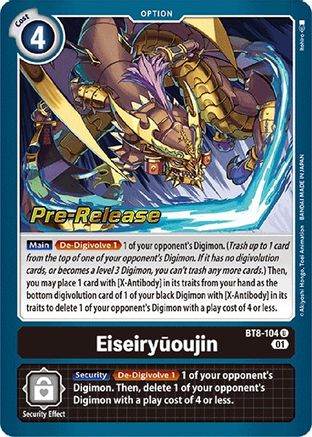 Eiseiryuoujin (BT8-104) - New Awakening Pre-Release Cards Foil - Premium Digimon Single from Bandai - Just $0.54! Shop now at Game Crave Tournament Store