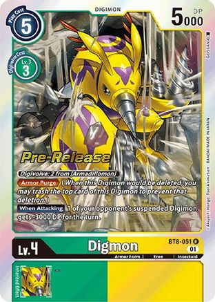 Digmon (BT8-051) - New Awakening Pre-Release Cards Foil - Premium Digimon Single from Bandai - Just $0.70! Shop now at Game Crave Tournament Store
