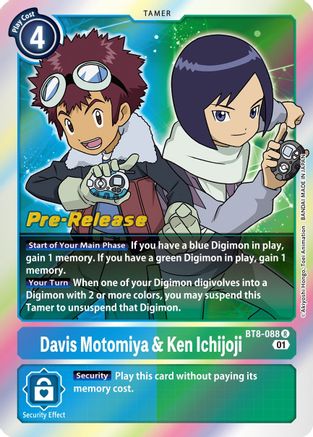 Davis Motomiya & Ken Ichijoji (BT8-088) - New Awakening Pre-Release Cards Foil - Premium Digimon Single from Bandai - Just $0.64! Shop now at Game Crave Tournament Store