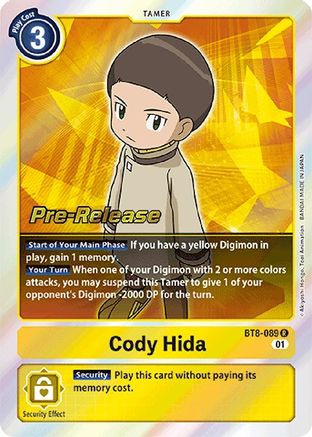 Cody Hida (BT8-089) - New Awakening Pre-Release Cards Foil - Premium Digimon Single from Bandai - Just $0.35! Shop now at Game Crave Tournament Store