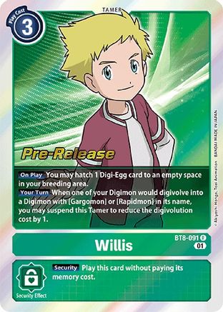 Willis (BT8-091) - New Awakening Pre-Release Cards - Premium Digimon Single from Bandai - Just $0.71! Shop now at Game Crave Tournament Store