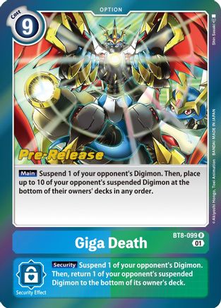 Giga Death (BT8-099) - New Awakening Pre-Release Cards Foil - Premium Digimon Single from Bandai - Just $2.75! Shop now at Game Crave Tournament Store