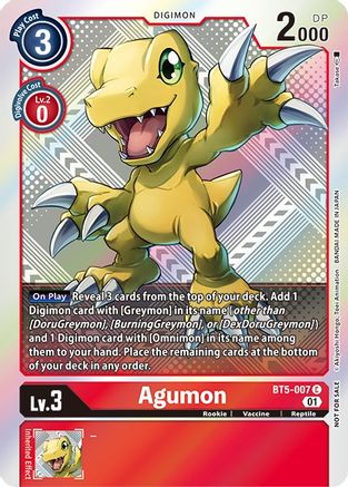 Agumon (New Awakening Pre-Release Tournament Winner Card) (BT5-007) - New Awakening Pre-Release Cards Foil - Premium Digimon Single from Bandai - Just $0.85! Shop now at Game Crave Tournament Store