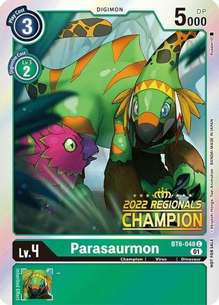 Parasaurmon (2022 Championship Online Regional) [Online Champion] (BT6-048) - Double Diamond Foil - Premium Digimon Single from Bandai - Just $38! Shop now at Game Crave Tournament Store