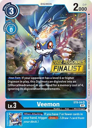 Veemon (2022 Championship Online Regional) [Online Finalist] (ST8-04) - Starter Deck 08: Ulforce Veedramon Foil - Premium Digimon Single from Bandai - Just $12.91! Shop now at Game Crave Tournament Store