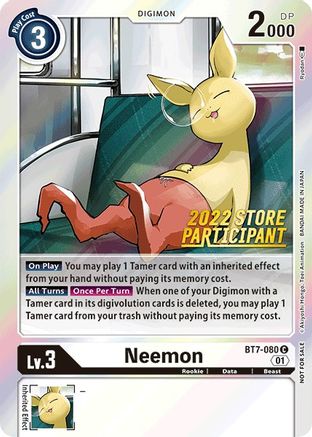 Neemon (2022 Store Participant) (BT7-080) - Next Adventure Foil - Premium Digimon Single from Bandai - Just $0.08! Shop now at Game Crave Tournament Store