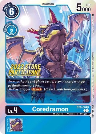 Coredramon (2022 Store Participant) (ST8-06) - Starter Deck 08: Ulforce Veedramon Foil - Premium Digimon Single from Bandai - Just $0.26! Shop now at Game Crave Tournament Store