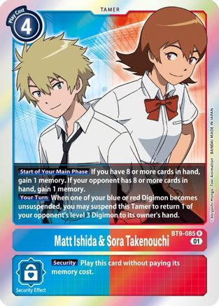 Matt Ishida & Sora Takenouchi (BT9-085) - X Record Foil - Premium Digimon Single from Bandai - Just $0.25! Shop now at Game Crave Tournament Store