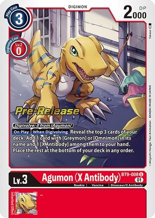 Agumon (X Antibody) (BT9-008) - X Record Pre-Release Cards Foil - Premium Digimon Single from Bandai - Just $3.48! Shop now at Game Crave Tournament Store