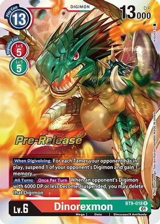 Dinorexmon (BT9-018) - X Record Pre-Release Cards Foil - Premium Digimon Single from Bandai - Just $0.69! Shop now at Game Crave Tournament Store